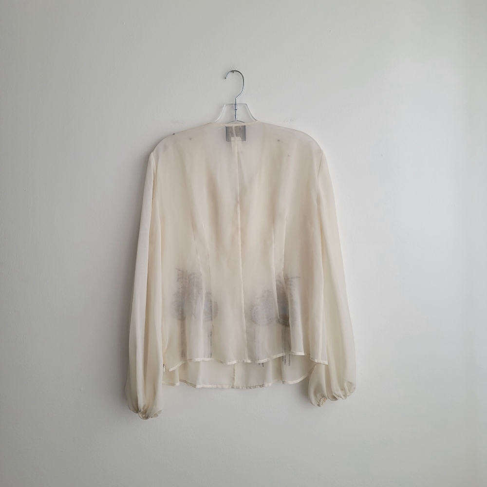 RANDOLPH DUKE Sheer Off White Beaded Boho Flounce Top - Picture 6 of 6